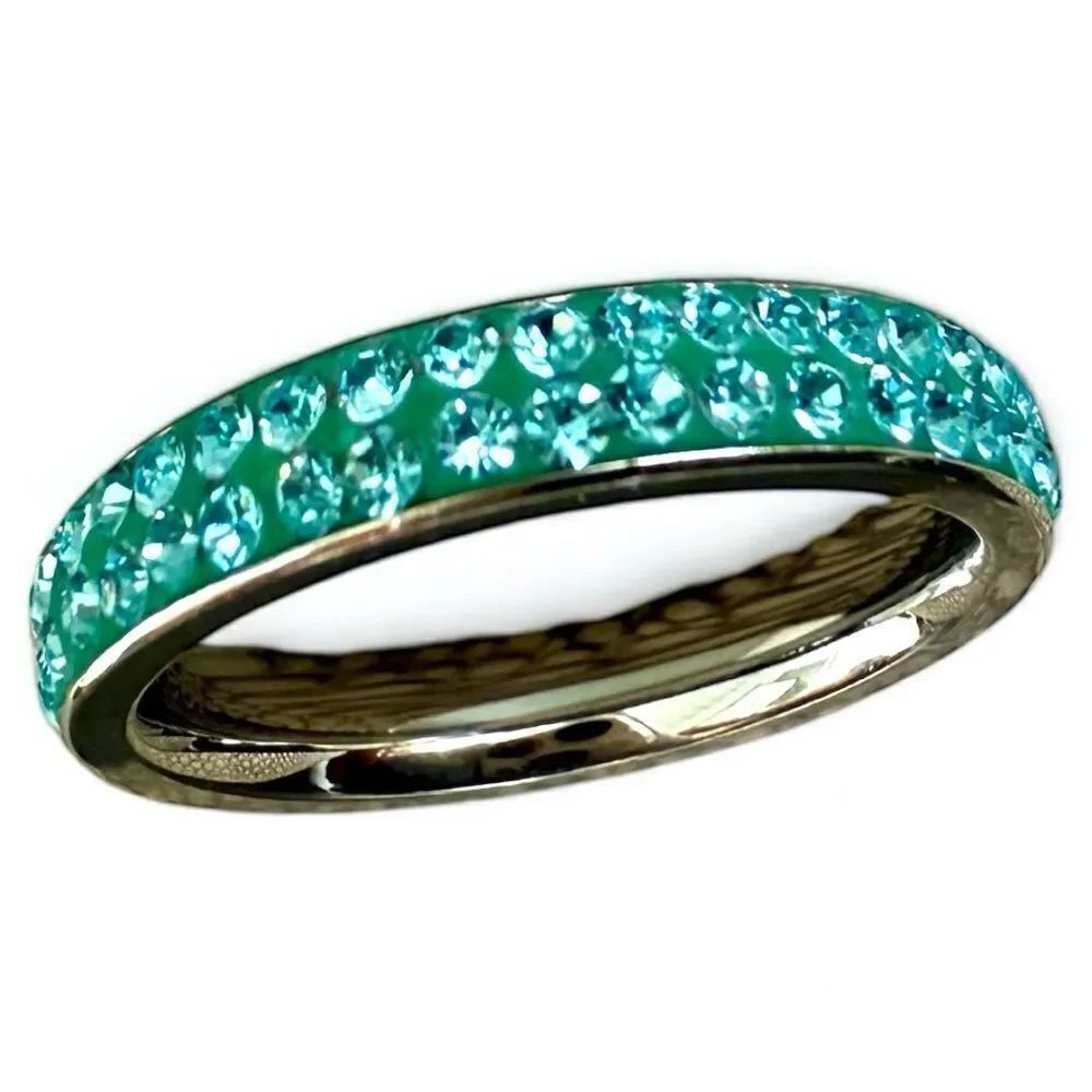 Aqua Crystal Stainless Steel Ring – Size 7.5
